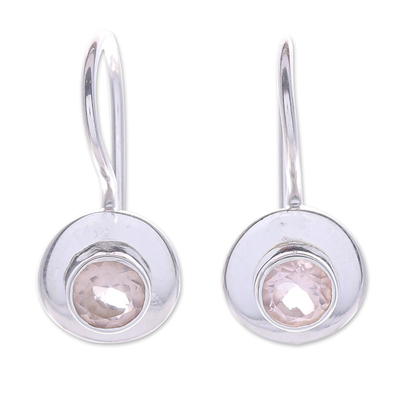 Rose quartz drop earrings, 'Light at Night in Pink' - Thai Rose Quartz and Sterling Silver Drop Earrings