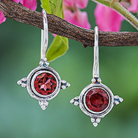 Garnet drop earrings, 'Slow Burn in Red' - Hand Crafted Thai Garnet Drop Earrings