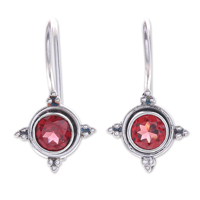 Garnet drop earrings, 'Slow Burn in Red' - Hand Crafted Thai Garnet Drop Earrings