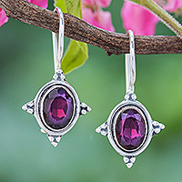 Garnet drop earrings, 'Portrait of a Star' - Handmade Garnet and Sterling Silver Drop Earrings
