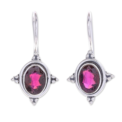 Garnet drop earrings, 'Portrait of a Star' - Handmade Garnet and Sterling Silver Drop Earrings