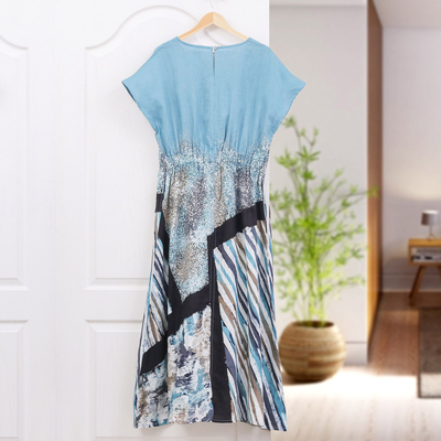 Vestido de lino batik pintado a mano - Falda larga de lino batik pintado a mano