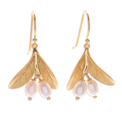 Gold-plated cultured pearl dangle earrings, 'Bearing Fruit' - Gold-Plated Cultured Pearl Dangle Earrings
