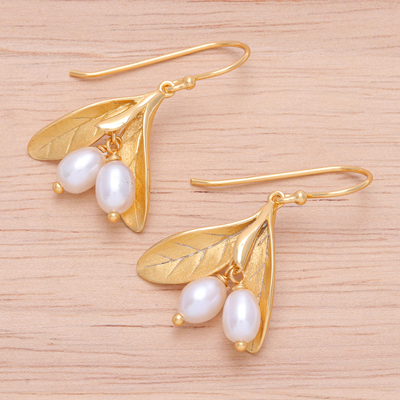 Gold-Plated Cultured Pearl Dangle Earrings - Bearing Fruit | NOVICA