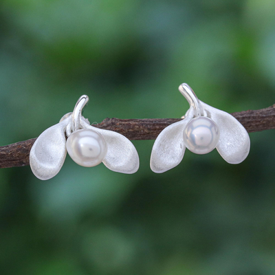 Cultured pearl drop earrings, 'Fruit Tree' - Hand Crafted Cultured Pearl Drop Earrings