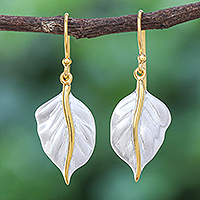 Gold-accented dangle earrings, 'Natural Law' - Gold-Accented Dangle Earrings with Leaf Motif