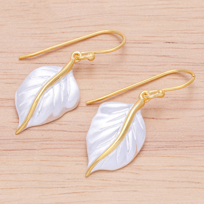 Gold-accented dangle earrings, 'Natural Law' - Gold-Accented Dangle Earrings with Leaf Motif