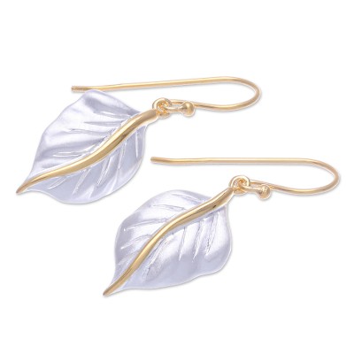 Gold-accented dangle earrings, 'Natural Law' - Gold-Accented Dangle Earrings with Leaf Motif