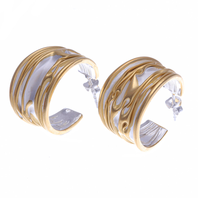 Gold-accented half-hoop earrings, 'Sworn Friends' - Gold-Accented Half-Hoop Earrings from Thailand
