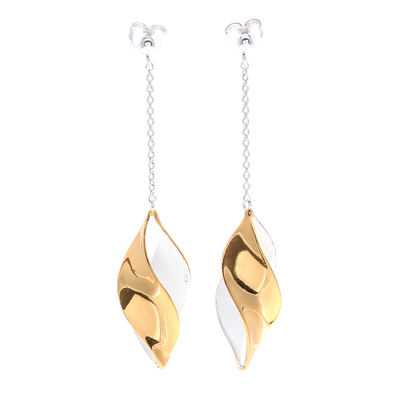 Gold-accented dangle earrings, 'Twist and Shout' - Gold-Accented Sterling Silver Dangle Earrings