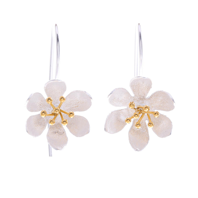 Gold-accented drop earrings, 'Amuse Me' - Handmade Gold-Accented Earrings with Floral Motif
