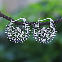 Sterling silver hoop earrings, 'Antique Glow'