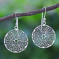 Sterling silver dangle earrings, 'Looking Glass' - Handcrafted Sterling Silver Dangle Earrings from Thailand