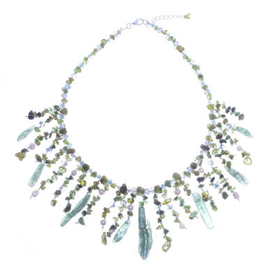 Thai Peridot and Cultured Pearl Waterfall Necklace
