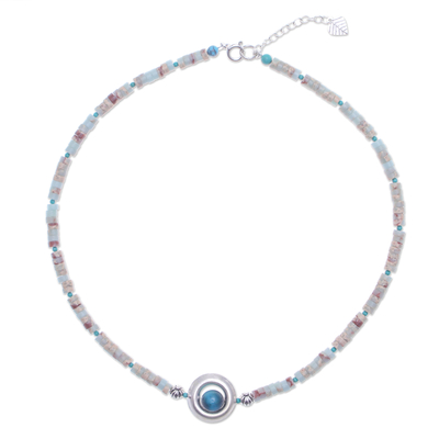 Multi-gemstone pendant necklace, 'Marine Terrace' - Handmade Gemstone Pendant Necklace