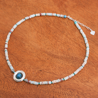 Multi-gemstone pendant necklace, 'Marine Terrace' - Handmade Agate and Howlite Pendant Necklace