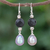 Onyx and cultured pearl dangle earrings, 'Smoky Campfire' - Thai Onyx and Cultured Pearl Dangle Earrings thumbail