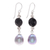 Onyx and cultured pearl dangle earrings, 'Smoky Campfire' - Thai Onyx and Cultured Pearl Dangle Earrings thumbail
