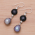 Onyx and cultured pearl dangle earrings, 'Smoky Campfire' - Thai Onyx and Cultured Pearl Dangle Earrings (image 2b) thumbail