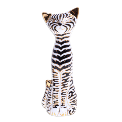 Hand Painted Black and White Cat Statuette