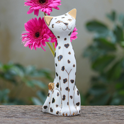 Porzellanvase - Goldakzentierte Katzenvase aus Thailand