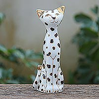 Porcelain statuette, 'Dalmatian Cat' - Handcrafted Benjarong Porcelain Cat Figurine