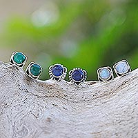 Gemstone stud earrings, 'Dream by Day' (set of 3) - Hand Crafted Gemstone Stud Earrings (Set of 3)