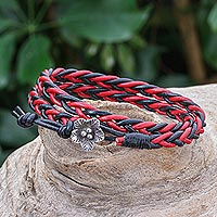 Leather wrap bracelet, 'Cool Hand' - Leather and Karen Silver Wrap Bracelet