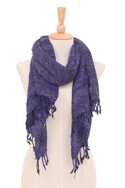 Hand-woven silk scarf, 'Winter Begins' - Hand-Woven Bark Silk Scarf from Thailand