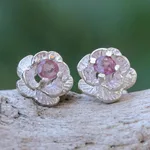 Sapphire stud earrings, 'Great Beauty in Pink' - Handcrafted Pink Sapphire Stud Earrings
