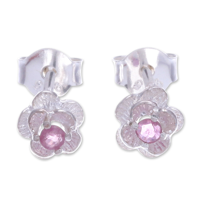 Sapphire stud earrings, 'Great Beauty in Pink' - Handcrafted Pink Sapphire Stud Earrings
