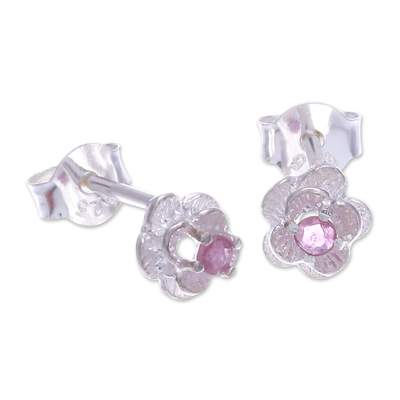 Sapphire stud earrings, 'Great Beauty in Pink' - Handcrafted Pink Sapphire Stud Earrings
