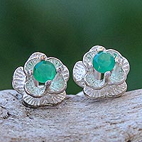 Chalcedony stud earrings, 'Great Beauty in Green' - Green Chalcedony and Sterling Silver Stud Earrings