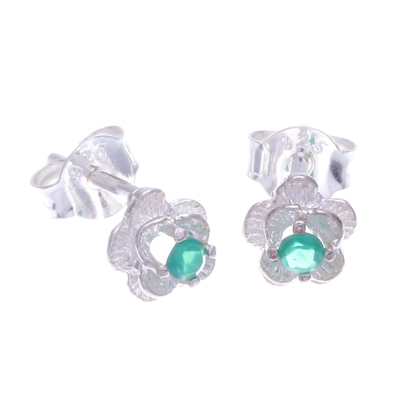 Chalcedony stud earrings, 'Great Beauty in Green' - Green Chalcedony and Sterling Silver Stud Earrings