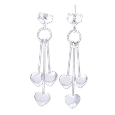 Sterling Silver Dangle Earrings with Heart Motif