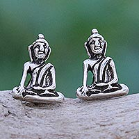 Sterling silver stud earrings, 'Presence of Mind' - Sterling Silver Stud Earrings with Meditation Motif