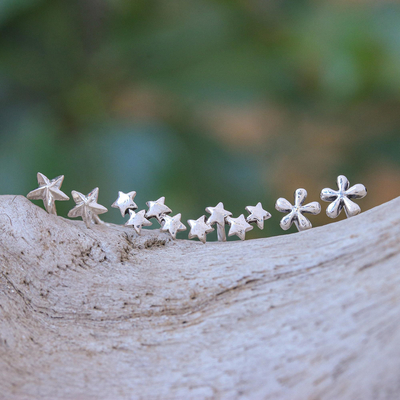 Sterling silver stud earrings, 'Seeing Stars' (set of 3) - Sterling Silver Stud Earrings with Star Motif (Set of 3)