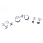 Sterling silver stud earrings, 'Daily Sparkle' (set of 3) - Hand Crafted Sterling Silver Stud Earrings (Set of 3)