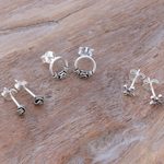 Sterling silver stud earrings, 'Daily Sparkle' (set of 3) - Hand Crafted Sterling Silver Stud Earrings (Set of 3)