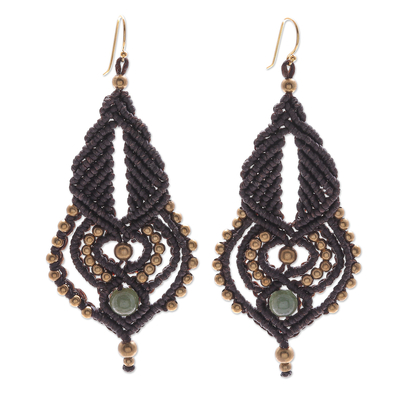 Gold-accented jade macrame dangle earrings, 'Heaven Can Wait' - Gold-Accented Jade Macrame Earrings