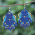 Gold-accented macrame dangle earrings, 'Boho Blaze in Blue' - Handcrafted Gold-Accented Macrame Earrings (image 2) thumbail