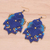 Gold-accented macrame dangle earrings, 'Boho Blaze in Blue' - Handcrafted Gold-Accented Macrame Earrings (image 2b) thumbail