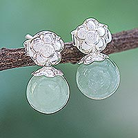 Jade drop earrings, 'Chiang Rai Charm' - Artisan Crafted Jade and Silver Earrings