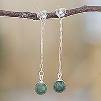 Jade dangle earrings, 'Chiang Rai Rain' - Artisan Crafted Jade Dangle Earrings