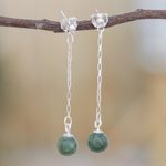Jade dangle earrings, 'Chiang Rai Rain' - Artisan Crafted Jade Dangle Earrings