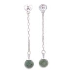 Jade dangle earrings, 'Chiang Rai Rain' - Artisan Crafted Jade Dangle Earrings