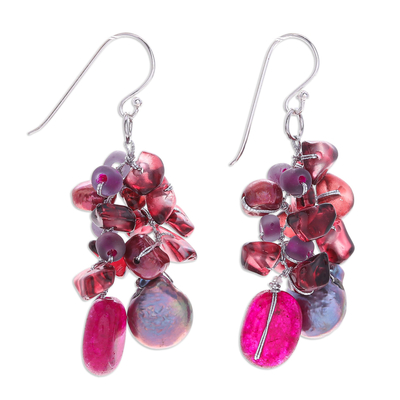 Hand Crafted Cultured Pearl and Garnet Dangle Earrings
