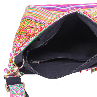 Cotton-blend sling bag, 'Hmong Sunrise' - Hmong Hill Tribe Cotton-Blend Sling Bag from Thailand