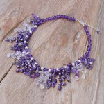 Multi-gemstone waterfall necklace, 'Lavender Ocean' - Thai Cultured Pearl and Amethyst Waterfall Necklace