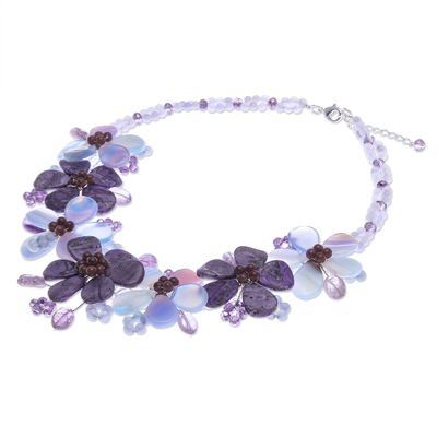 Halskette mit Anhängern aus mehreren Edelsteinen - Achat- und Granat-Anhänger-Halskette mit Blumenmotiv